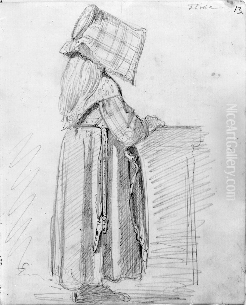 Skissbok. Figur- och draktstudier, hus med mera Oil Painting by Carl Gustaf Hellqvist