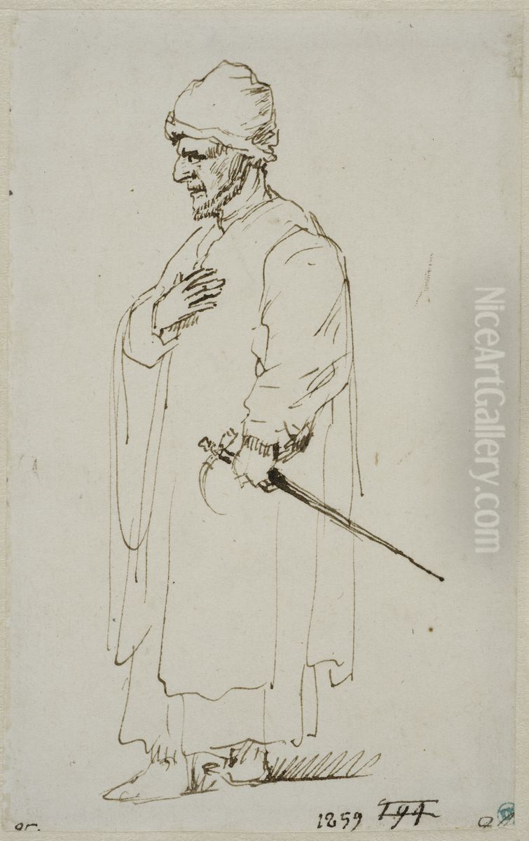 Orientalisk man, sedd fran sidan Oil Painting by Philips Koninck
