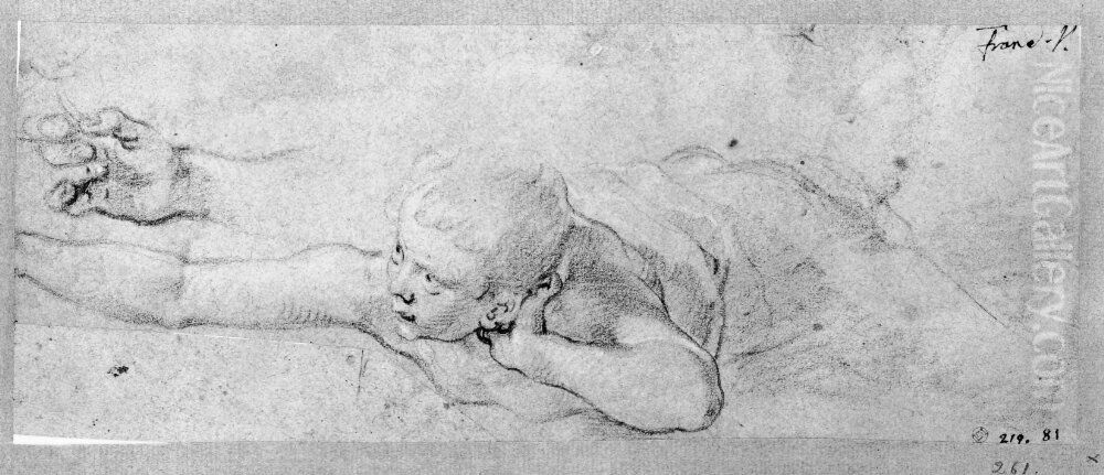 Boy recumbent on his stomach. One hand repeated Oil Painting by Francesco Vanni