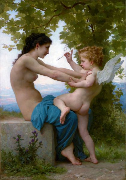 Jeune fille se defendant contre Eros Oil Painting by William-Adolphe Bouguereau