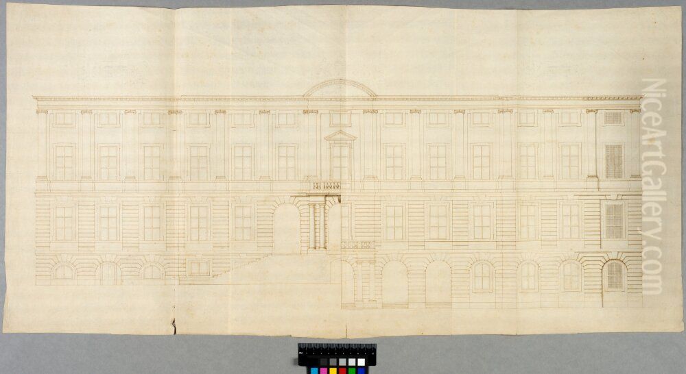 Drottningholm Palace. Elevation of half of the garden facade and half of the seaside facade Oil Painting by Nicodemus Tessin the Elder