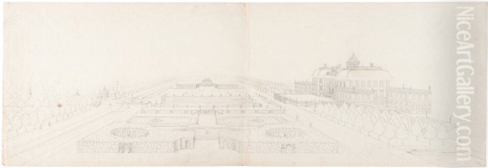 Utsikt over Drottningholms slott och park fran sydvast. Oil Painting by Nicodemus Tessin the Elder