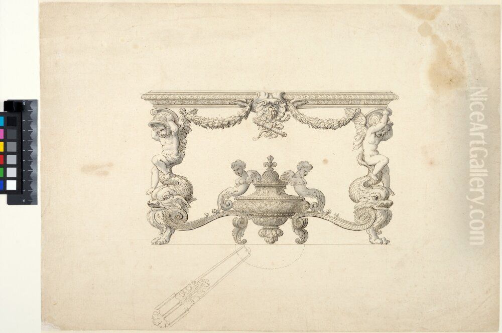Silver Console Table Oil Painting by Charles Le Brun