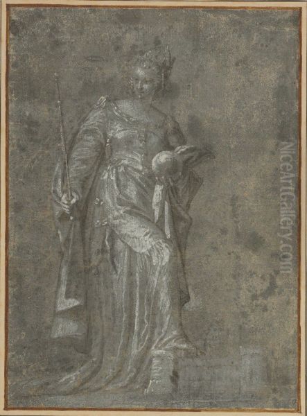Allegorisk kvinna barande spira och klot Oil Painting by Paolo Veronese (Caliari)