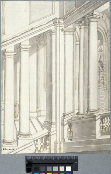 Den rektangulara trappan i Palazzo Barberini Oil Painting by Nicodemus Tessin the Younger