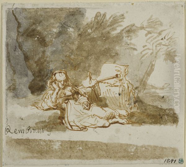 Hagar vid kallan pa vag till Shur Oil Painting by Gerbrand Van Den Eeckhout