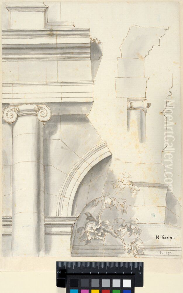 Study of the Ionic Order at the Colosseum, Rome Oil Painting by Nicodemus Tessin the Younger