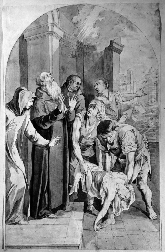 Den helige Benedictus botar en besatt munk Oil Painting by Joseph Bergler the Younger
