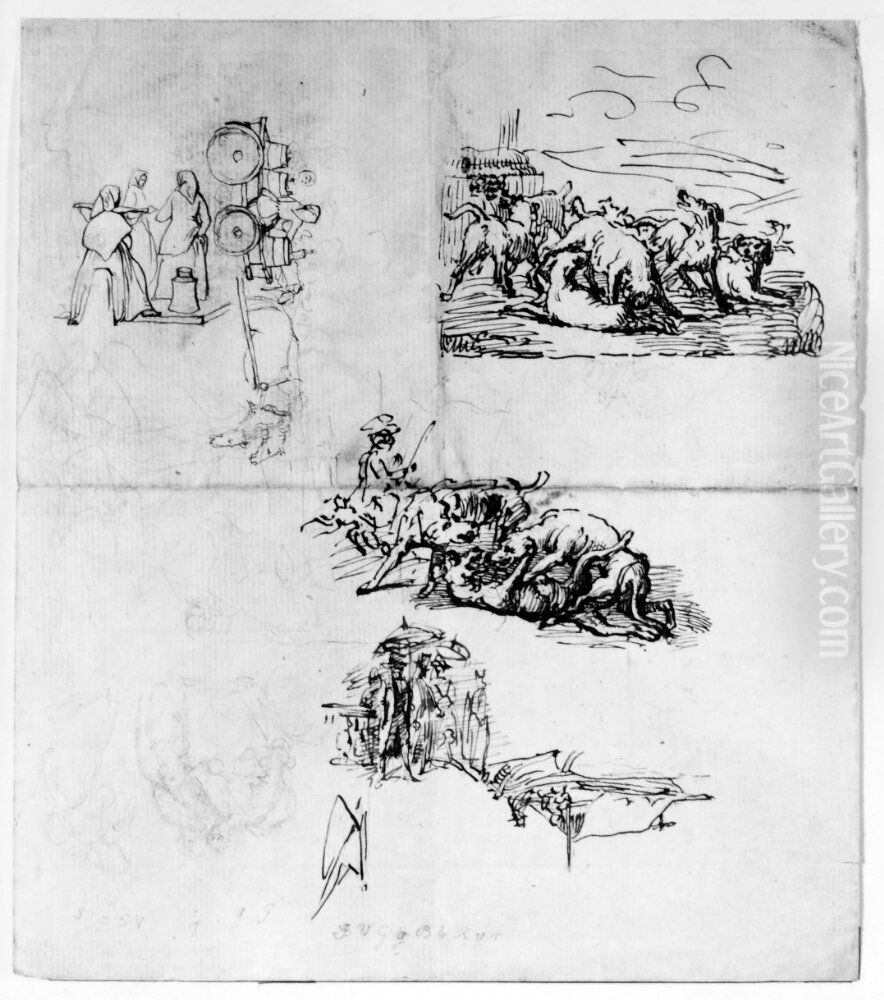 Sex studier Oil Painting by Kilian Christoffer Zoll