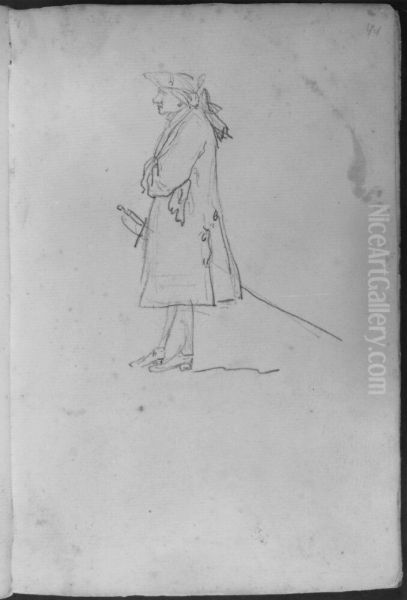 Liten man, staende vand at vanster. Ingar i skissbok om 46 blad Oil Painting by Francois-Andre Vincent