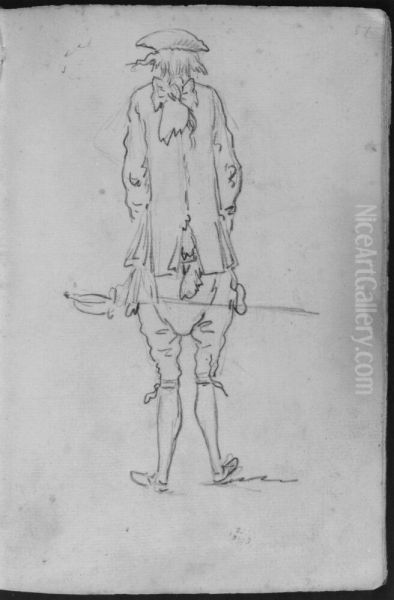 Man med nedhasade byxor, sedd bakifran. Ingar i skissbok om 46 blad Oil Painting by Francois-Andre Vincent