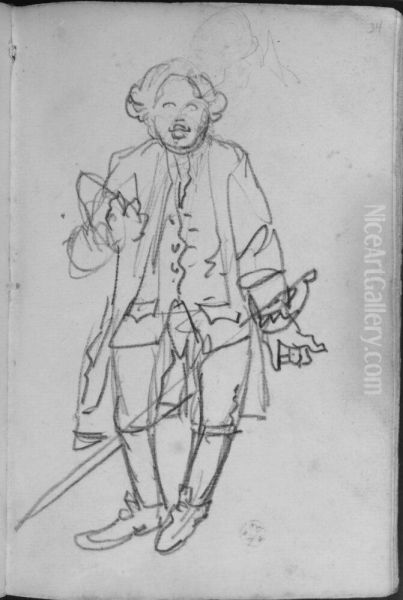 Hjulbent man med ett runt ansikte. Ingar i skissbok om 46 blad Oil Painting by Francois-Andre Vincent