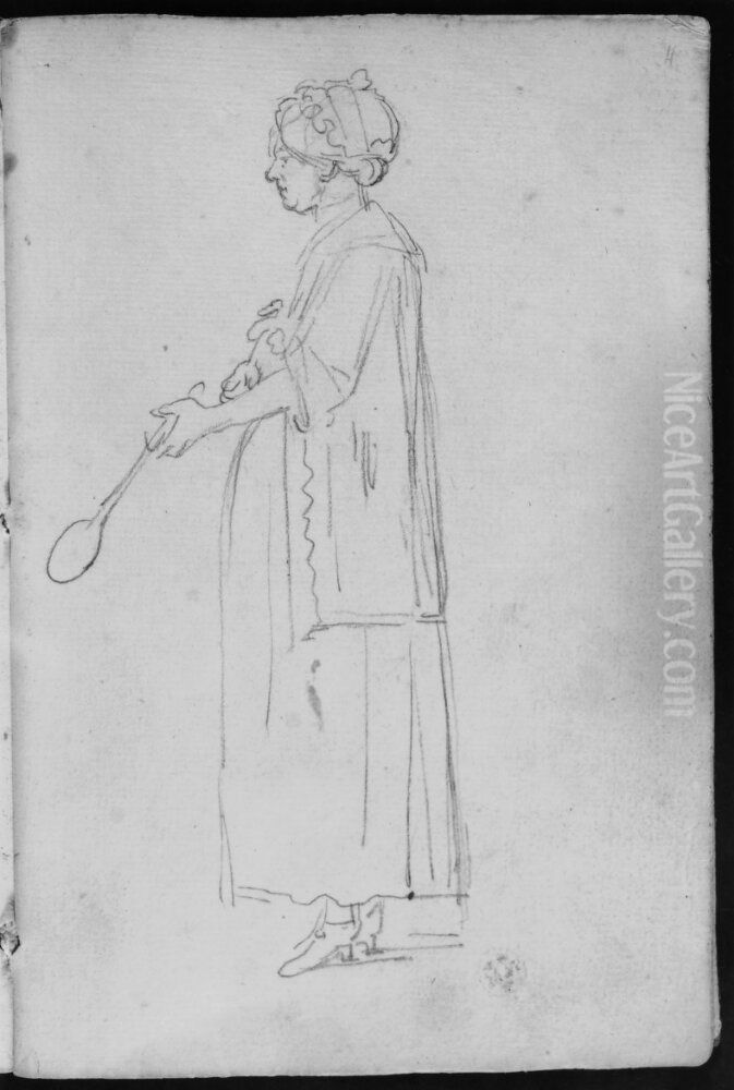 Kvinna hallande en slev. Ingar i skissbok om 46 blad Oil Painting by Francois-Andre Vincent