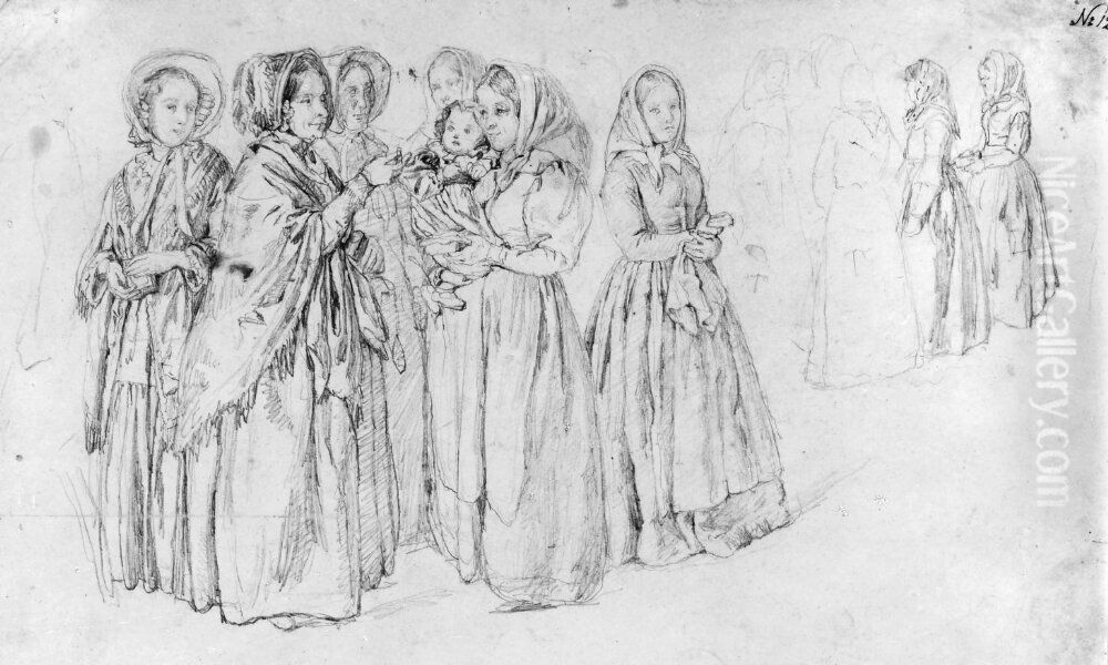 Kvinnor pa en kyrkbacke Oil Painting by Kilian Christoffer Zoll