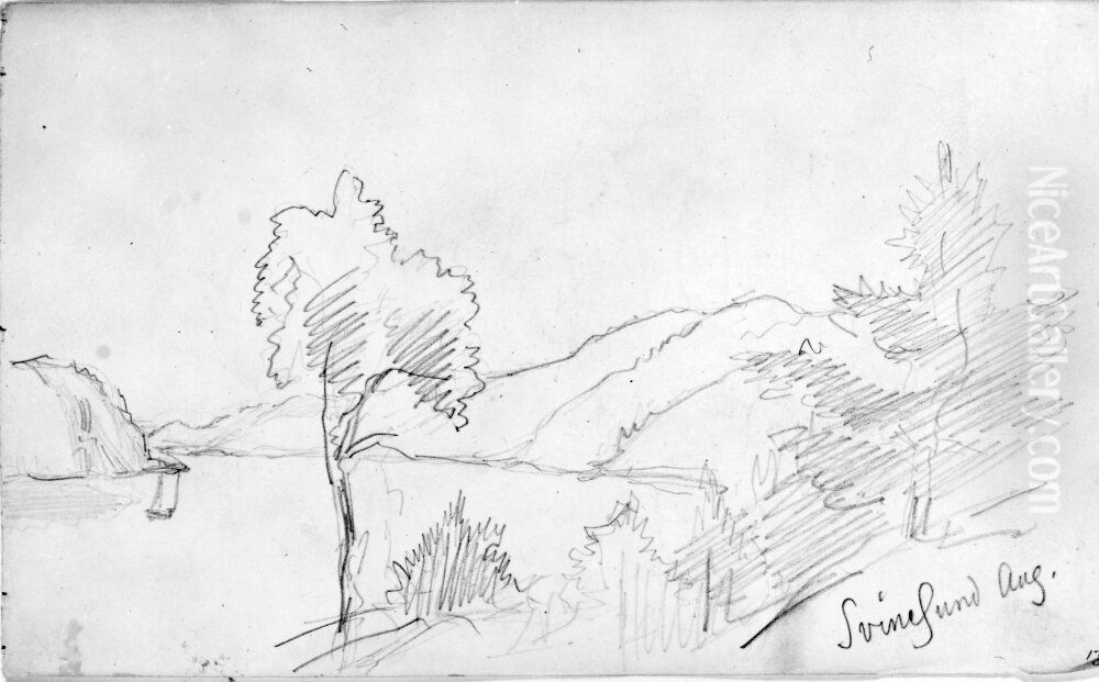 Skissbok, 44 blad, fran Grundsund, Fredrikssten, Sandbogen , Svinesund, Sarpsborg, Naverkarr, Malmo och Stromstad Oil Painting by Marten Eskil Winge