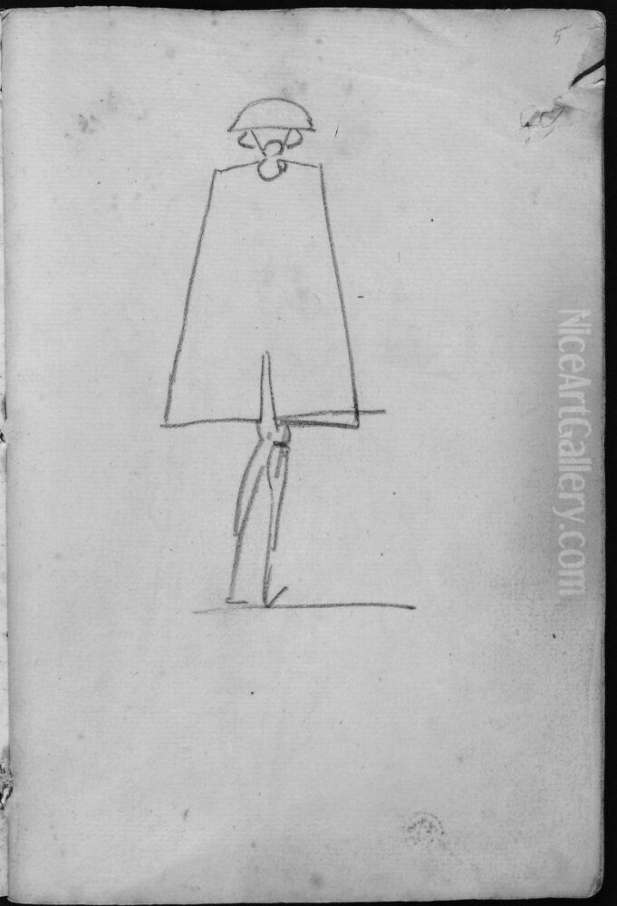 Man med slangkappa sedd bakifran. Ingar i skissbok om 46 blad Oil Painting by Francois-Andre Vincent