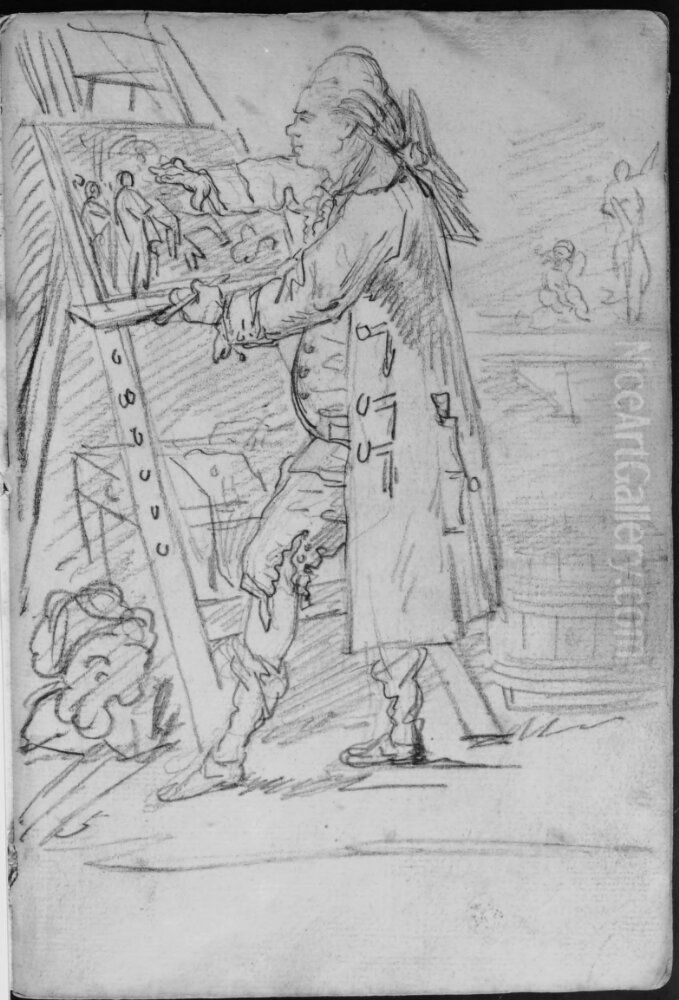 Malare staende vid sitt staffli. Ingar i skissbok om 46 blad Oil Painting by Francois-Andre Vincent