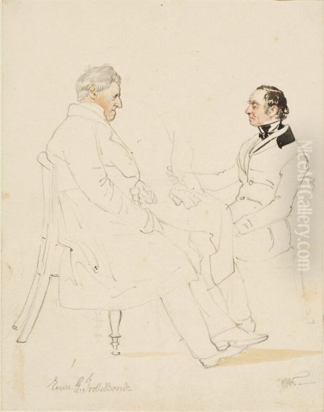 Excellensen Gustaf Trolle Bonde med sin lektor Johan Falkman Oil Painting by Josef Wilhelm Wallander