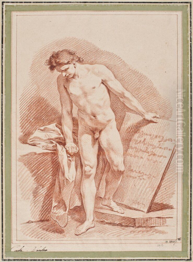 Male Nude Standing Next to a Writing Board Oil Painting by Charles-Andre van Loo