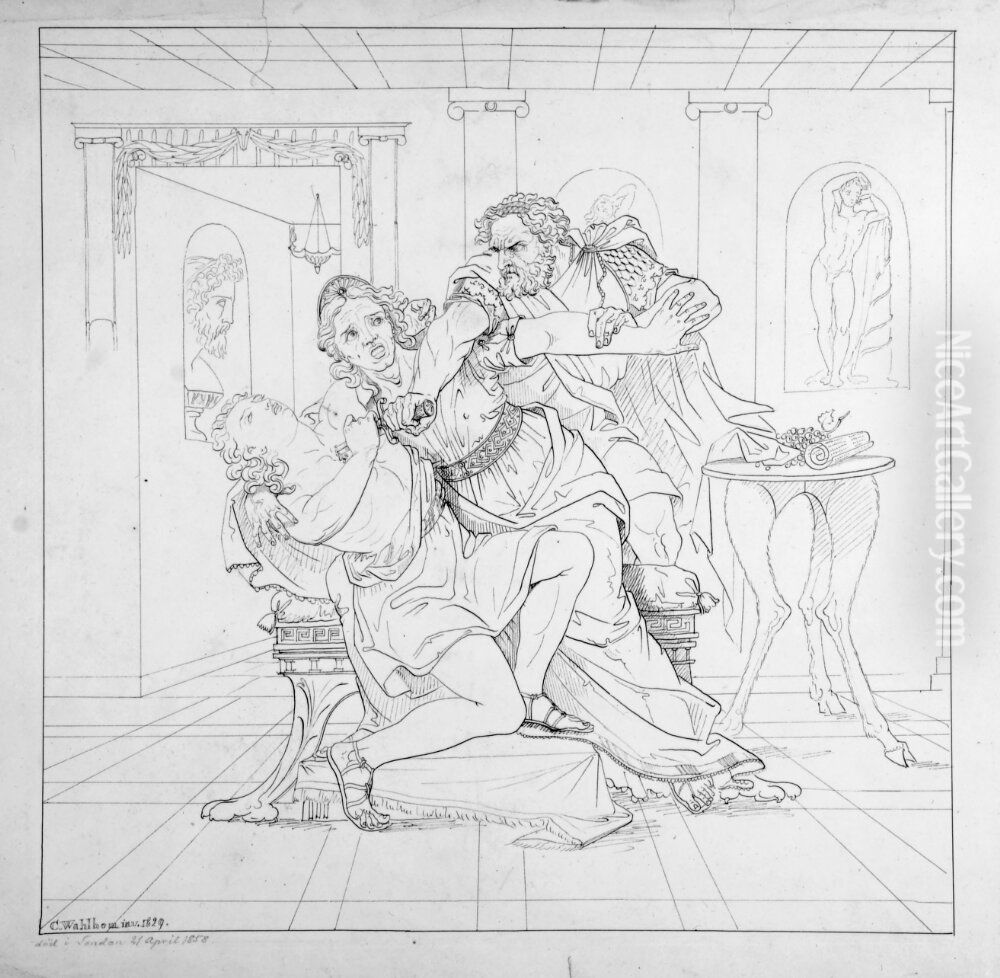 Svartsjukedrama. Antik scen Oil Painting by Carl Wahlbom