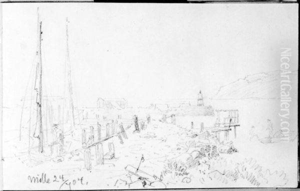 Skissbok, 42 blad. Landskap fran Rankhyttan, Molle m.fl. Oil Painting by Alfred Wahlberg