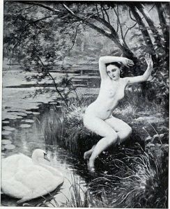 Jeune fille effrayee par un cygne Jeune fille effrayee par un cygne