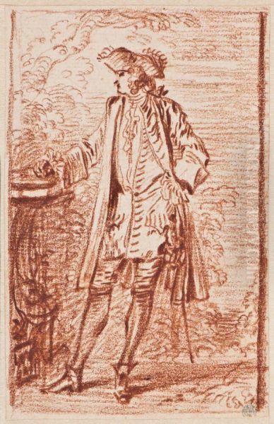 Staende officer, vand at vanster Oil Painting by Jean-Antoine Watteau