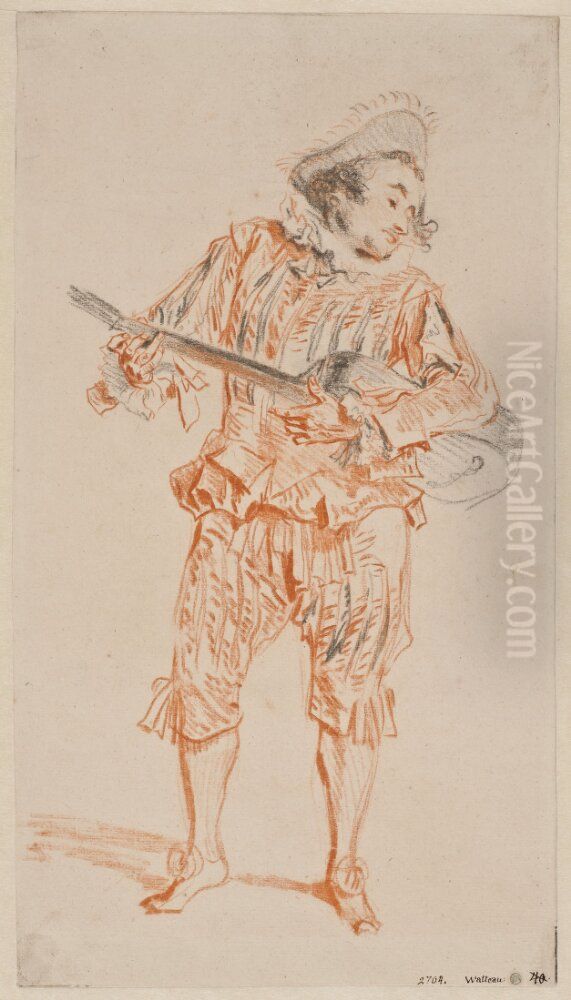 Staende gitarrspelare Oil Painting by Jean-Antoine Watteau