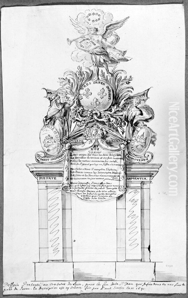 Fyrverkeri, Lyon 1691 Oil Painting by Pierre Paul Sevin