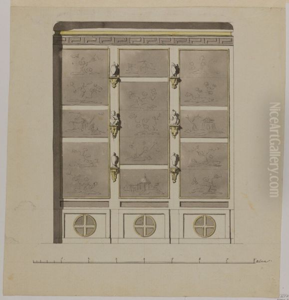 Draft for Part of a Wall in the Chinese Pavillion, Drottningholm Palace Oil Painting by Jean Eric Rehn