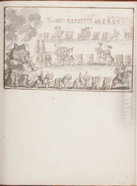 Festtag representerande Vesuvius, Rom 1668 Oil Painting by Pierre Paul Sevin