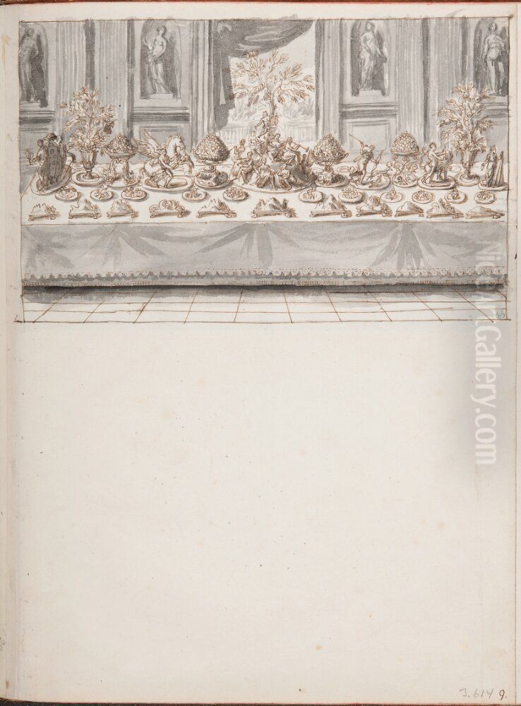 Bankettbord med trionfi, arrangerat for kardinal Leopold av Medici 1667 Oil Painting by Pierre Paul Sevin