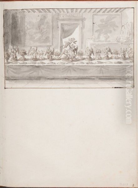 Bankettbord med trionfi, arrangerat for paven skartorsdagen 1667 Oil Painting by Pierre Paul Sevin