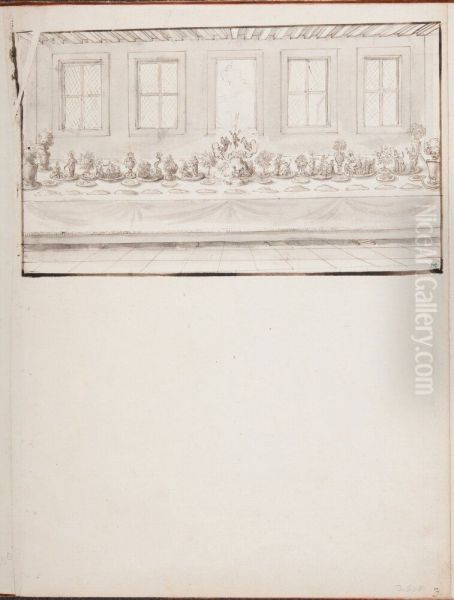 Bankettbord med trionfi, arrangerat for paven skartorsdagen 1666 Oil Painting by Pierre Paul Sevin
