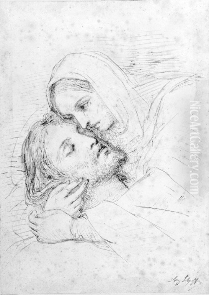 Maria med den dode Kristus Oil Painting by Ary Scheffer