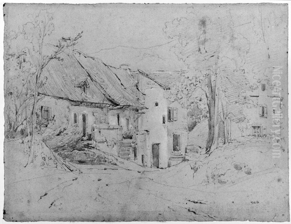 Village Street Oil Painting by Theodore Rousseau