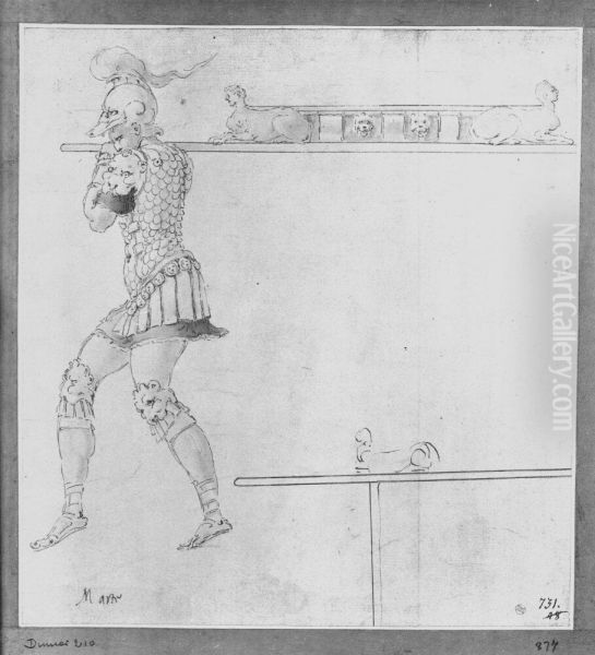 March carrying the front part of a litter Oil Painting by Francesco Primaticcio