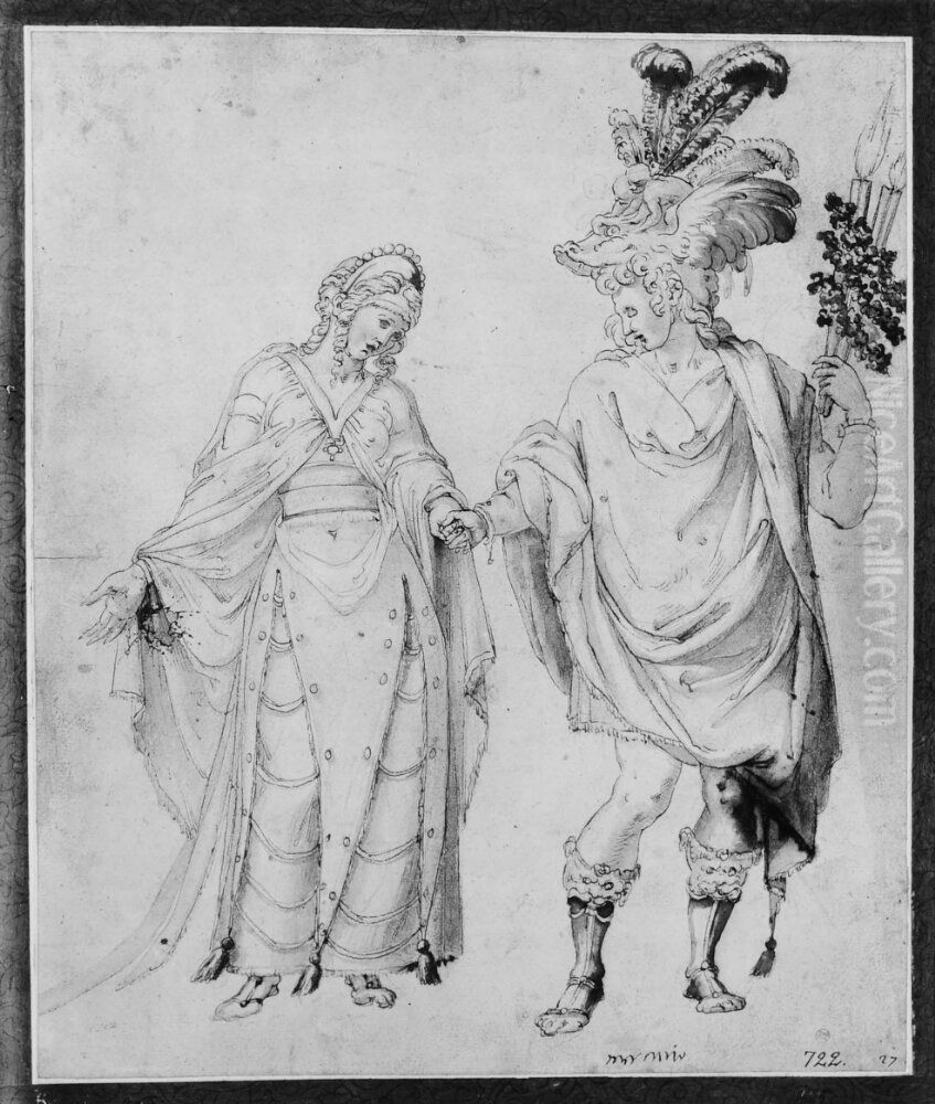 Mercury Leading a Woman by the Hand Oil Painting by Francesco Primaticcio
