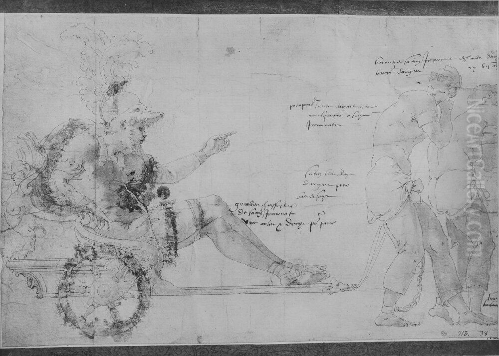 Hero Drawn by Two Captives Oil Painting by Francesco Primaticcio