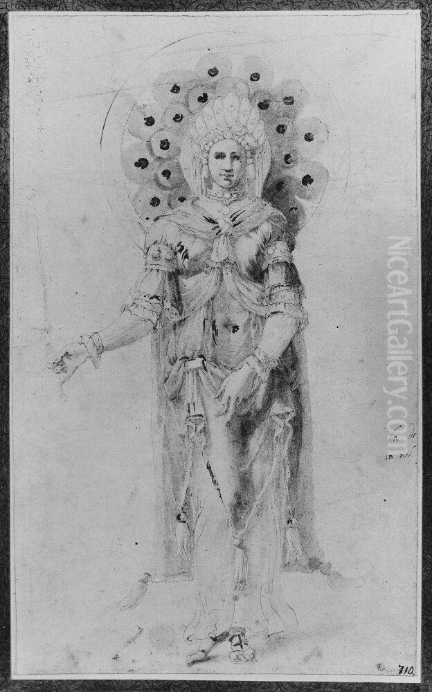 Gudinna med gloria av pafagelsfjadrar Oil Painting by Francesco Primaticcio