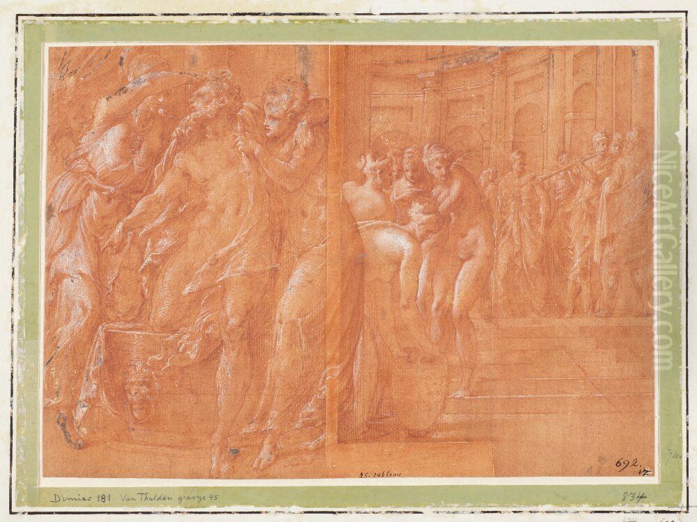 Minerva forskonar Odysseus Oil Painting by Francesco Primaticcio