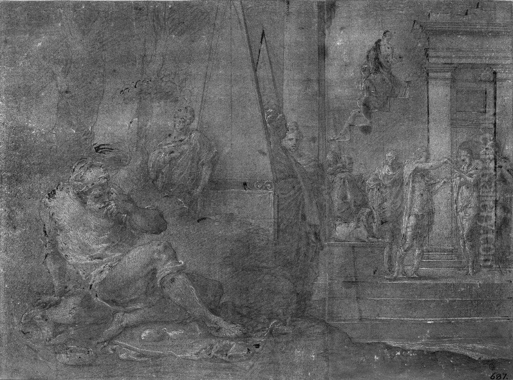 Odysseus som tiggare utanfor sitt eget hem Oil Painting by Francesco Primaticcio