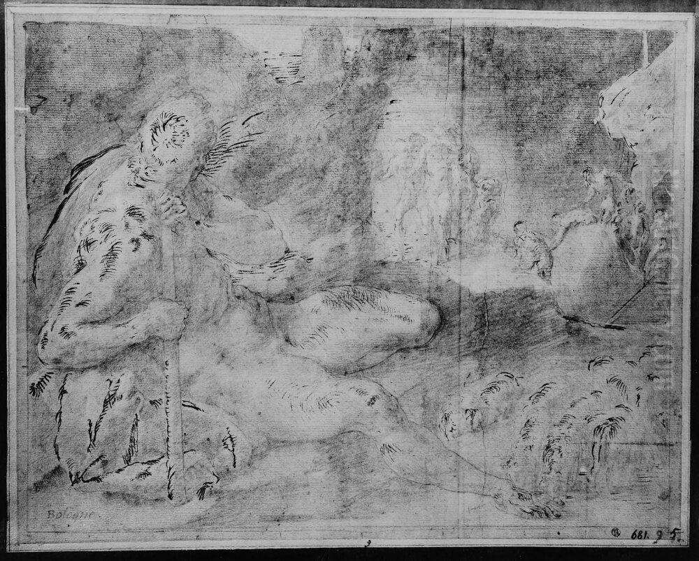 Odysseus och hans kamrater narmar sig platsen dar Polyfemus vaktar sina far Oil Painting by Francesco Primaticcio