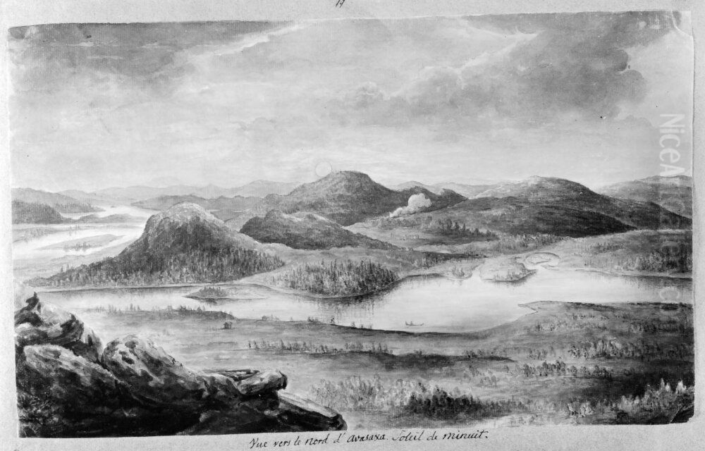 Vue vers le nord d'Avasaxa. Soleil de minuit Oil Painting by Anders Fredrik Skjoldebrand
