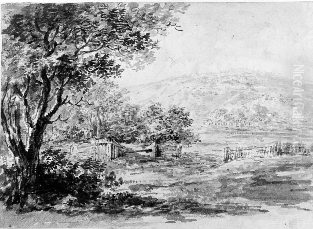 Idylliskt landskap Oil Painting by Jean-Pierre Norblin De La Gourdaine