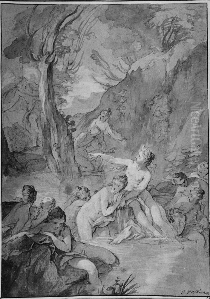 Acteon upptacker Diana i badet Oil Painting by Charles-Joseph Natoire