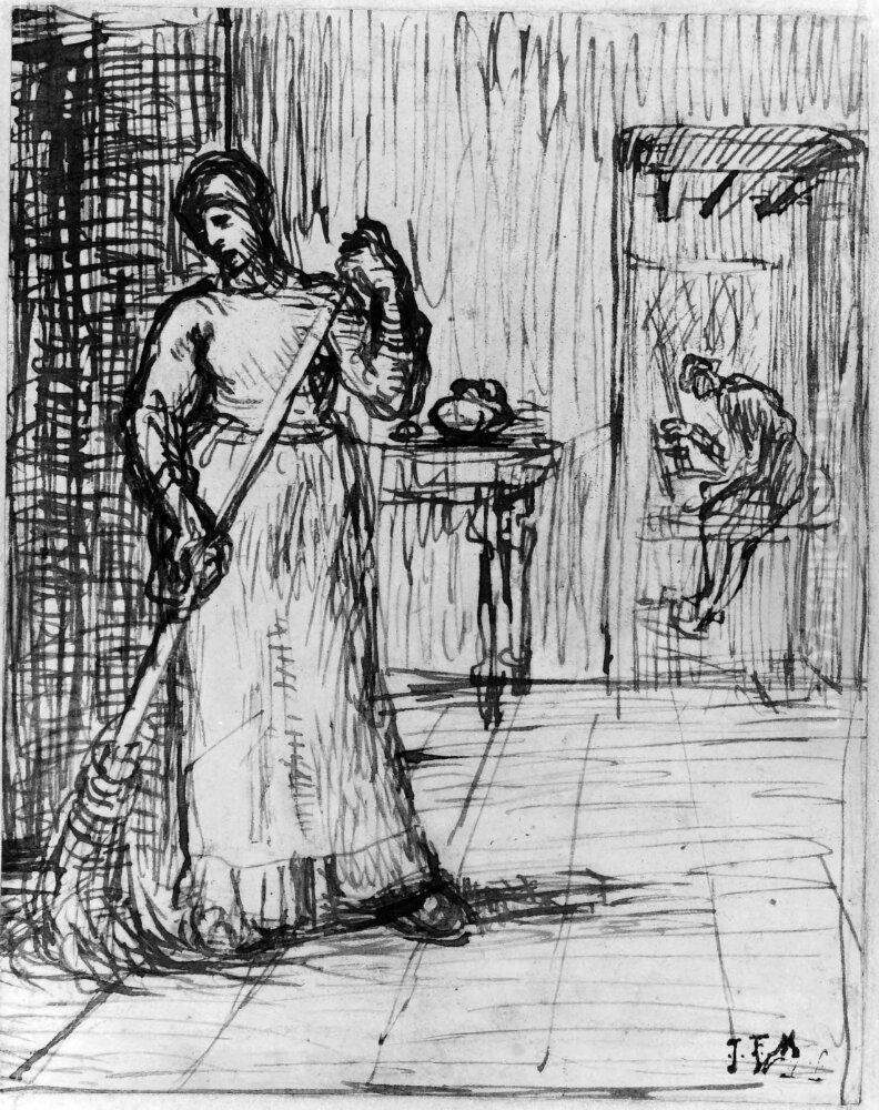 Bondkvinna sopar Oil Painting by Jean-Francois Millet