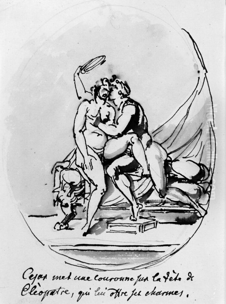 Caesar och Cleopatra, karleksscen Oil Painting by Johan Tobias Sergel