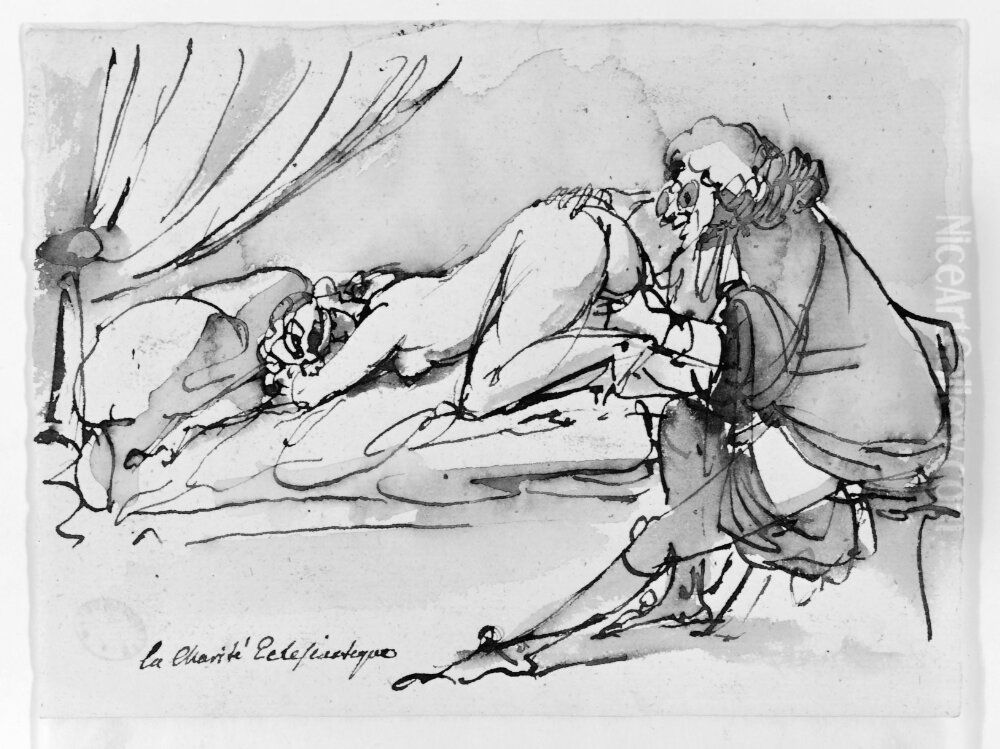 Prasten och flickan Oil Painting by Johan Tobias Sergel