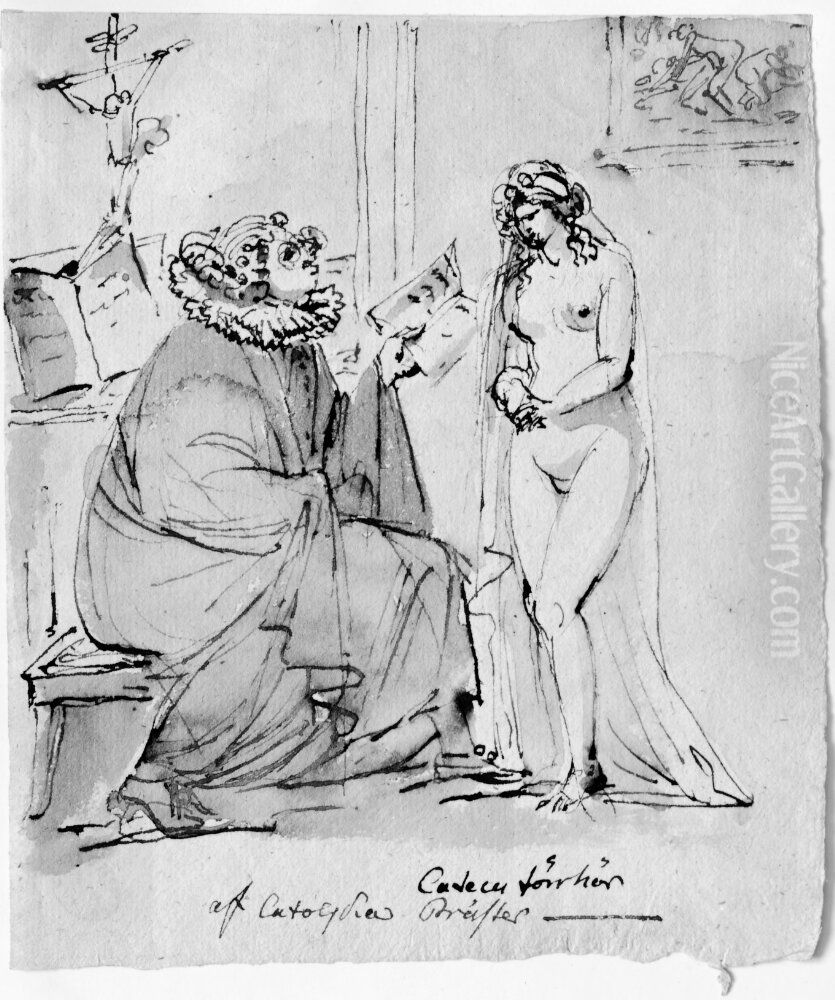 Prasten och flickan Oil Painting by Johan Tobias Sergel